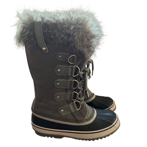 Sorel Size 8 Gray Black Joan Of Arctic Faux Fur Trim Waterproof Winter Snow Boot - Picture 1 of 16